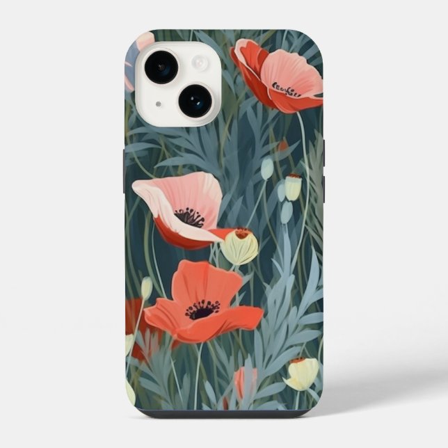 Roter Mohnwiese iPhone 14 Hülle (Rückseite)