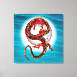 Roter Mond-Drache Himmels-Fantasy-Kunst Leinwanddruck