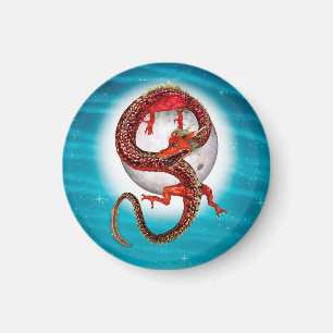 Roter Mond-Drache Himmels-Fantasy-Kunst Magnet