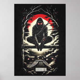 Roter Mond Shinobi, Ninja, japanische Anime-Tattoo Poster