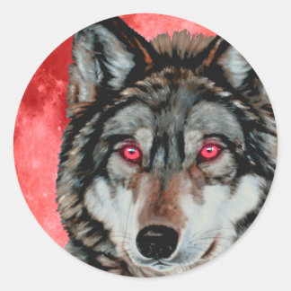Roter Mond-Wolf Runder Aufkleber
