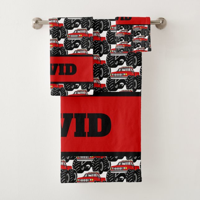 Roter Monster-LKW: DAVID Badhandtuch Set (Insitu)