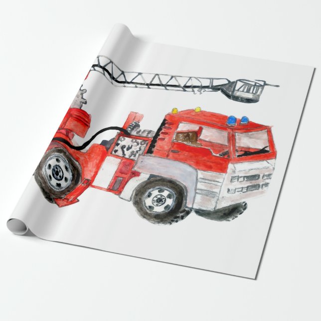 Roter Motor, Bild eines Feuerwehrwagens Geschenkpapier (Ungerollt)
