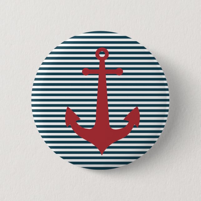 Roter nautischer Anker auf gestreiften blauen Hint Button (Vorderseite)