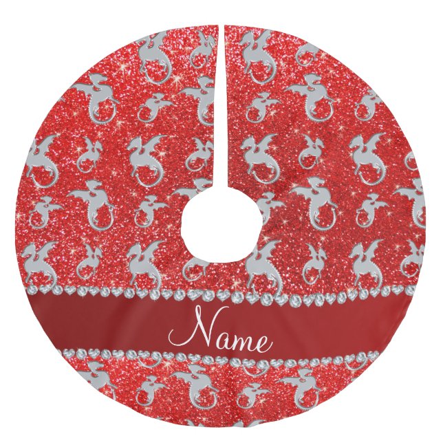 Roter NeonGlitter der personalisierten silbernen Polyester Weihnachtsbaumdecke (Vorderseite)