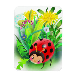 roter, niedlicher Ladybug auf Gras- und Flusshinte Magnet