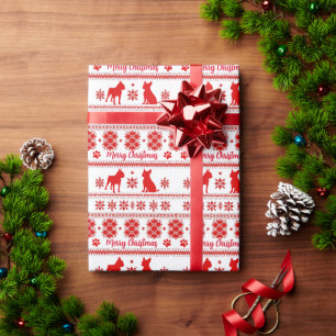 Roter nordischer Boston Terrier Hund Weihnachten Geschenkpapier