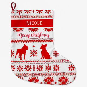 Roter nordischer Boston Terrier Hund Weihnachten Großer Weihnachtsstrumpf