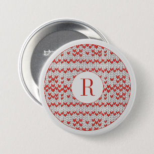ROTER NORDISCHER STRICKRUNDE PIN MIT BUCHSTABE BUTTON