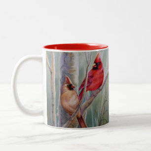 Roter Nördlicher Kardinal Vogelparade Wasserfarbe Zweifarbige Tasse