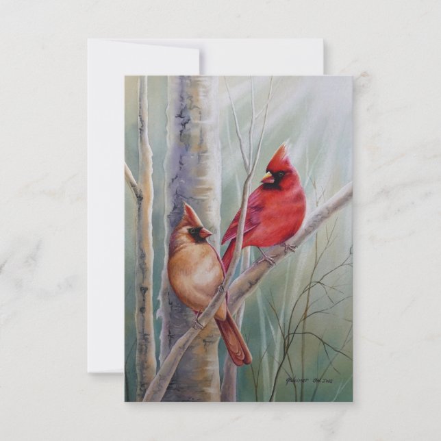 Roter Nördlicher Kardinal Vogelparade Wasserfarben Dankeskarte (Vorderseite)