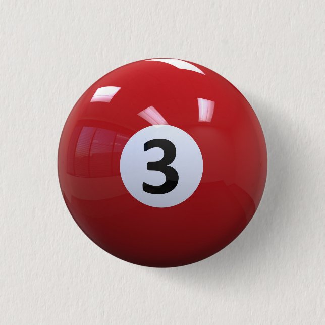 Roter Nr. 3- Billard-Pool-Ball Button (Vorderseite)