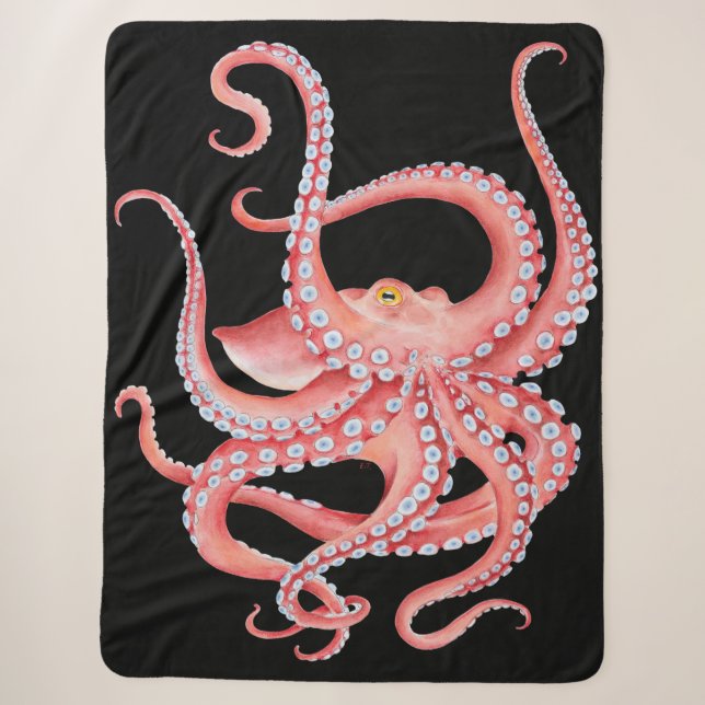Roter Oktopus Wasserfarbe Schwarz Sherpadecke (Vorderseite)
