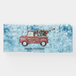 roter Oldtimer-LKW auf blauem Schneeflocken-Hinter Banner