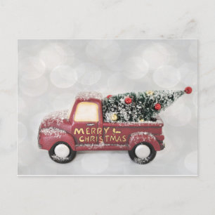 roter Oldtimer-LKW auf grauem Bokeh-Hintergrund Postkarte
