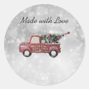 roter Oldtimer-LKW auf grauem Bokeh-Hintergrund Runder Aufkleber