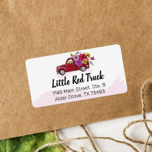 Roter Oldtimer-LKW und Blumen Hübsche ländliche Ad Adressaufkleber