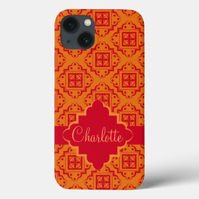 Roter Orange Arabesque Marokkanischer Grafik Case-Mate iPhone Hülle (Rückseite)