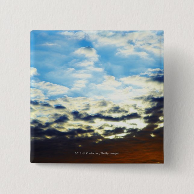 Roter orange blauer Sonnenuntergang mit Wolken Button (Vorderseite)
