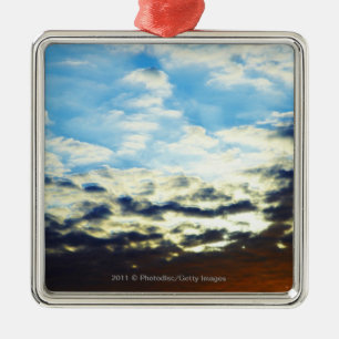 Roter orange blauer Sonnenuntergang mit Wolken Silbernes Ornament