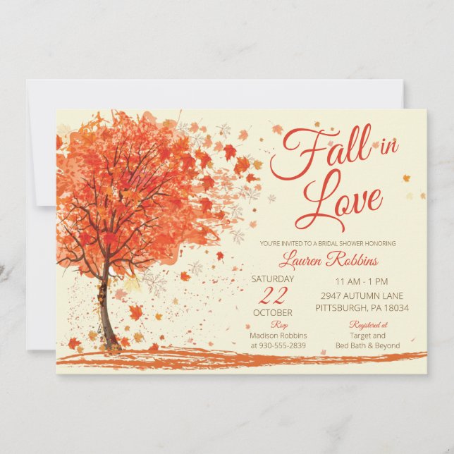 Roter Orangenfall in Liebe Fall Bäume Brautparty Einladung (Vorderseite)