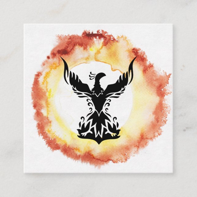 *~* Roter Orangenflames Schwarzer Phoenix Brandrin Quadratische Visitenkarte (Vorderseite)
