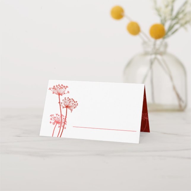 Roter Orangenpfeifer Blume Kopf Hochzeit Platzkarte (Vorderseite)