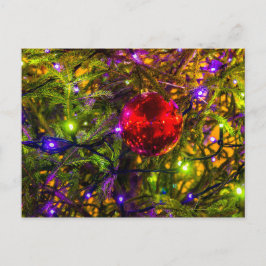Roter Ornament-Ball, blaue Lichter Postkarte
