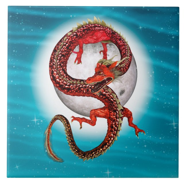 Roter Ostdrache - Mythische Fantasiewesen Fliese (Vorderseite)