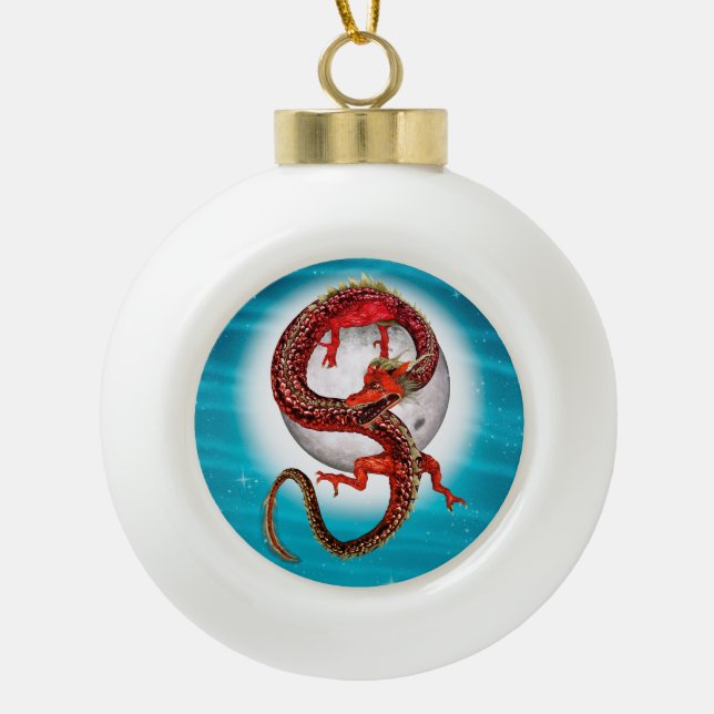 Roter Ostdrache - Mythische Fantasiewesen Keramik Kugel-Ornament (Vorderseite)