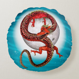 Roter Ostdrache - Mythische Fantasiewesen Rundes Kissen