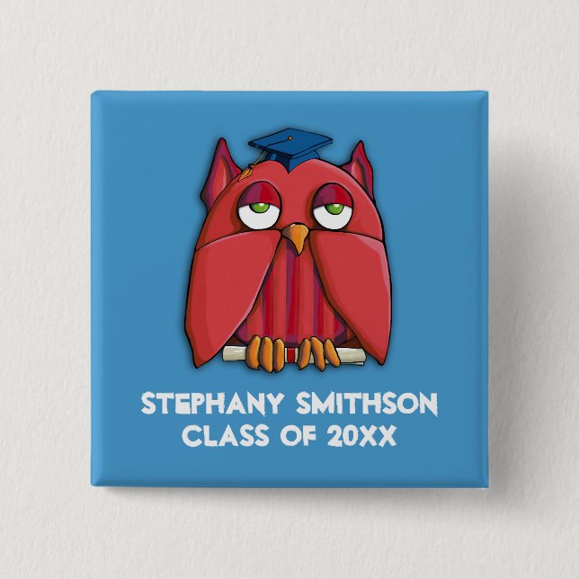 Roter Owl Grad Aqua Abschluss Button (Vorderseite)