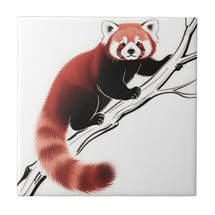 Roter Panda auf Ast sitzend Fliese