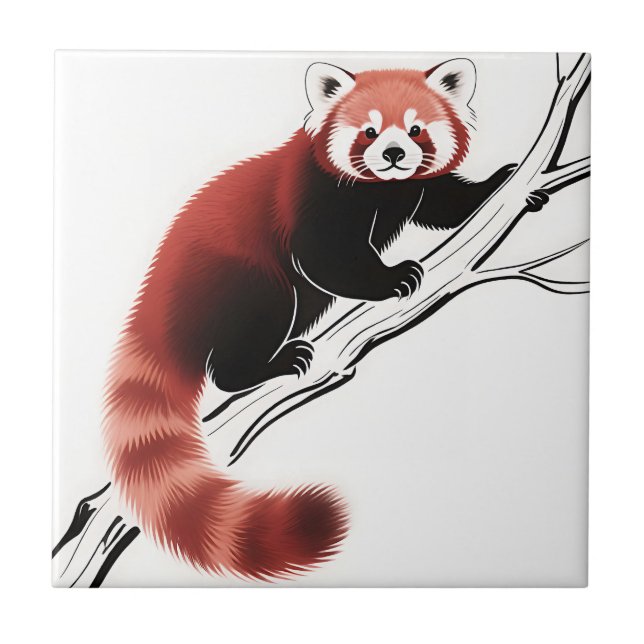 Roter Panda auf Ast sitzend Fliese (Vorderseite)