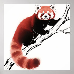 Roter Panda auf Ast sitzend Poster