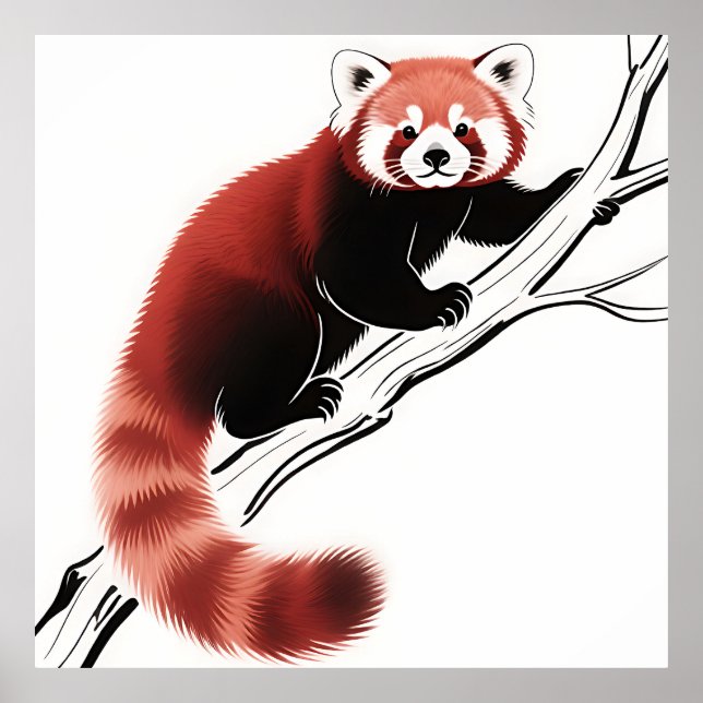 Roter Panda auf Ast sitzend Poster (Vorne)