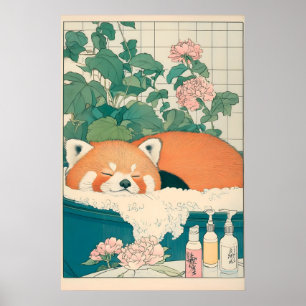 Roter Panda-Badezimmerdruck Japanische Ukiyo-e-Kun Poster