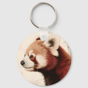 Roter-Panda-Bambus-Aquarellporträt Schlüsselanhänger
