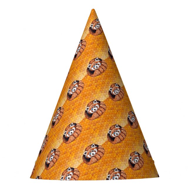 Roter Panda-Bär auf orangefarbenem Kubismus Partyhütchen (Vorderseite)
