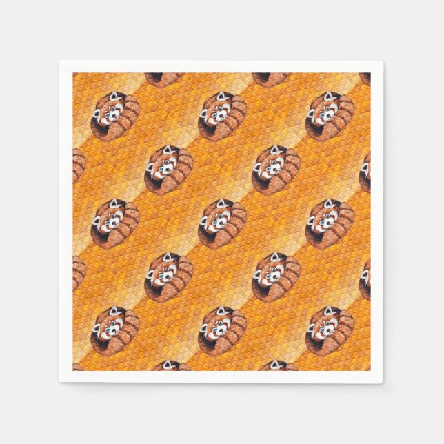 Roter Panda-Bär auf orangefarbenem Kubismus Serviette (Vorderseite)