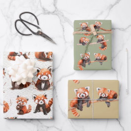 Roter Panda-Bär Geschenkpapier Set