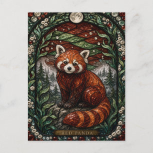 Roter Panda Bergwald Illumina Buntglas Postkarte