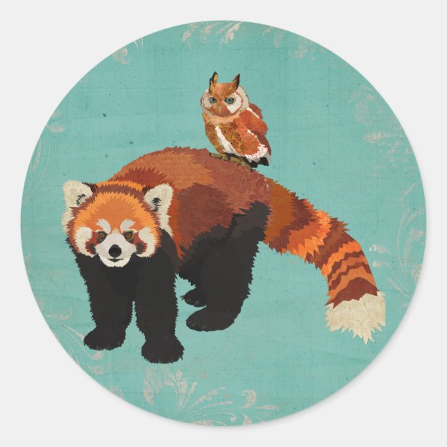 Roter Panda & Eule Aufkleber (Vorderseite)