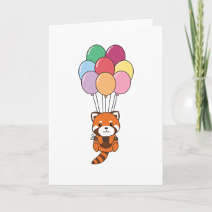 Roter Panda fliegt mit farbenfrohen Ballons hoch Karte