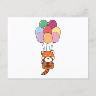 Roter Panda fliegt mit farbenfrohen Ballons hoch Postkarte