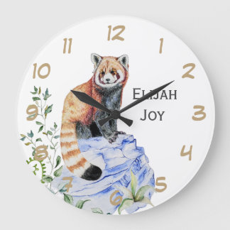 Roter Panda in Aquarellfarbe Kinder Personalisiert Große Wanduhr