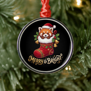 Roter Panda in Weihnachtsstrumpf Merry & Bright Ornament Aus Metall