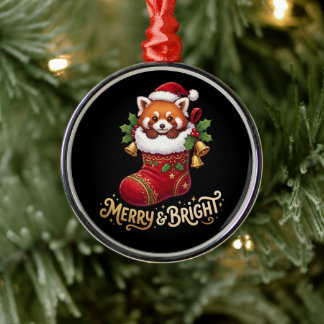 Roter Panda in Weihnachtsstrumpf Merry & Bright Ornament Aus Metall
