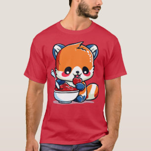 Roter Panda isst eine Schüssel Erdbeeren Pudding T-Shirt