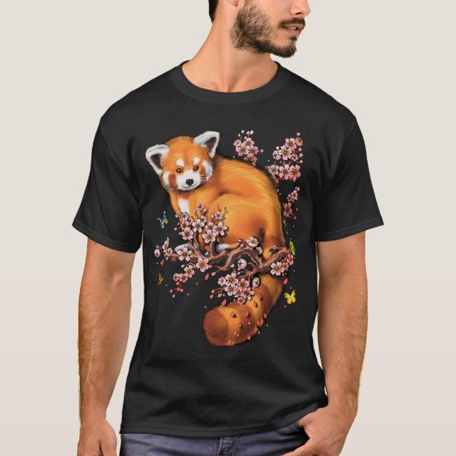 Roter Panda Kirschblüte T-Shirt (Vorderseite)